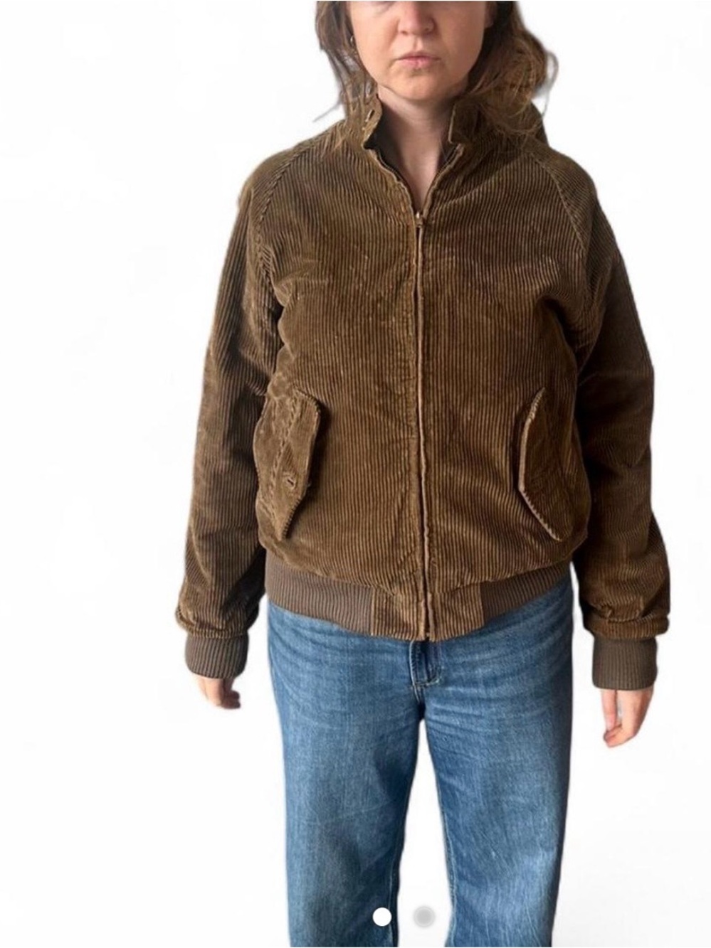 Corduroy Bomber Jacket in Brown -Zip Front